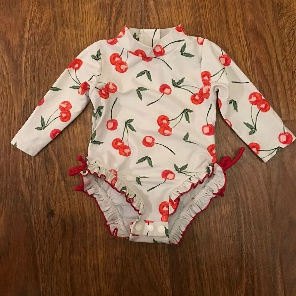 Jessica Simpson cherry long sleeve rashguard swimsuit